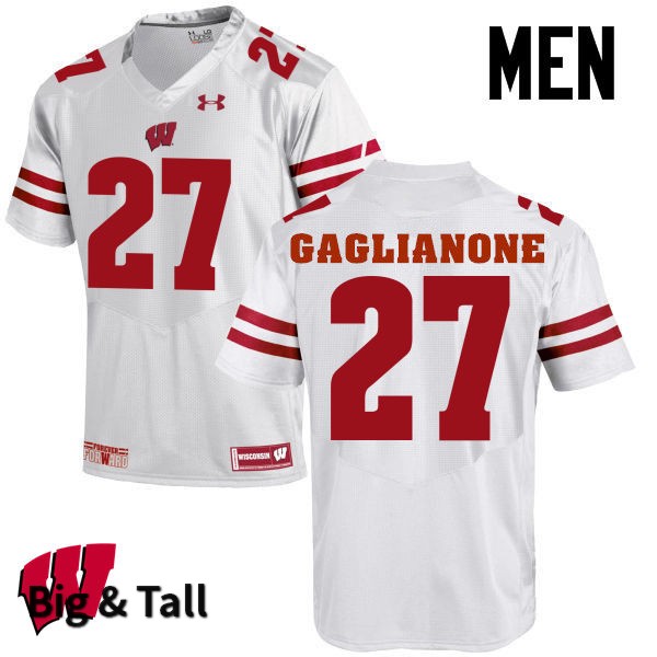 Wisconsin Badgers Men's #27 Rafael Gaglianone NCAA Under Armour Authentic White Big & Tall College Stitched Football Jersey IE40M18TN